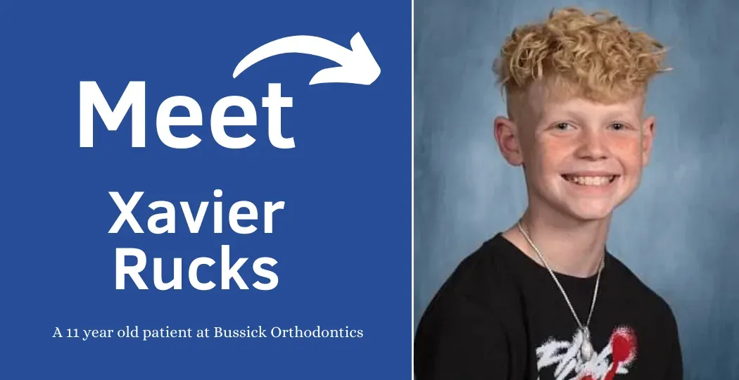 Meet Xavier Rucks graphic — an 11-year-old patient at Bussick Orthodontics