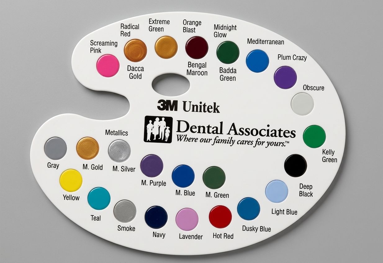 Chart of elastic tie color options for braces